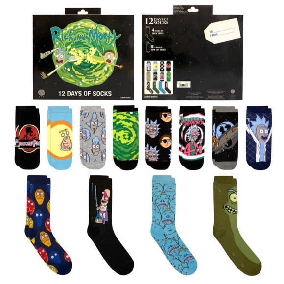Rick And Morty Crew Socks - 5 Pair Pack, Peace Among Worlds & Pickle Rick Designs - Men's Size 6-12